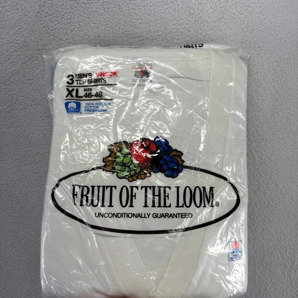 Vintage Fruit of the Loom 3 Pack Shirts Mens XL White All Cotton 80s Blank NEW